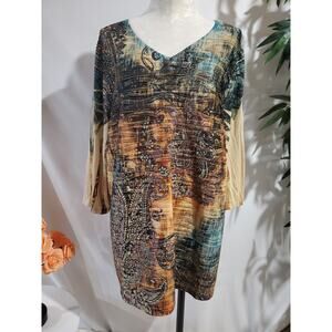 Catherines Paisley Textured Pattern 3/4 Sleeve V-Neck Top Size 2x 22/24W Boho